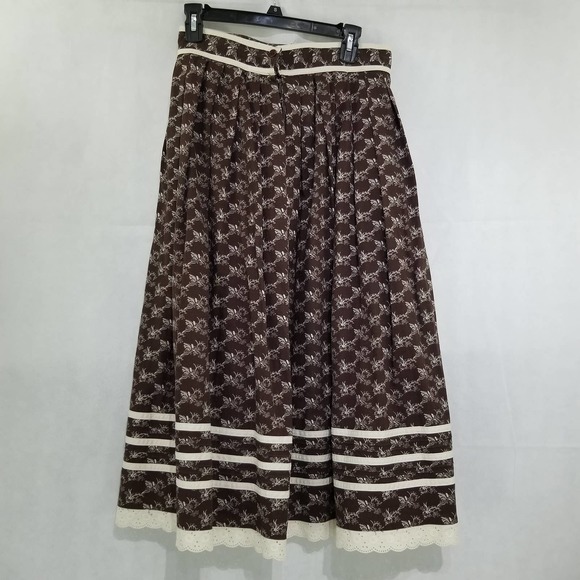 Vintage Alphorn Trachtenmode Von Adler Skirt Dirndl Brown Print Cotton 42 - Picture 8 of 12